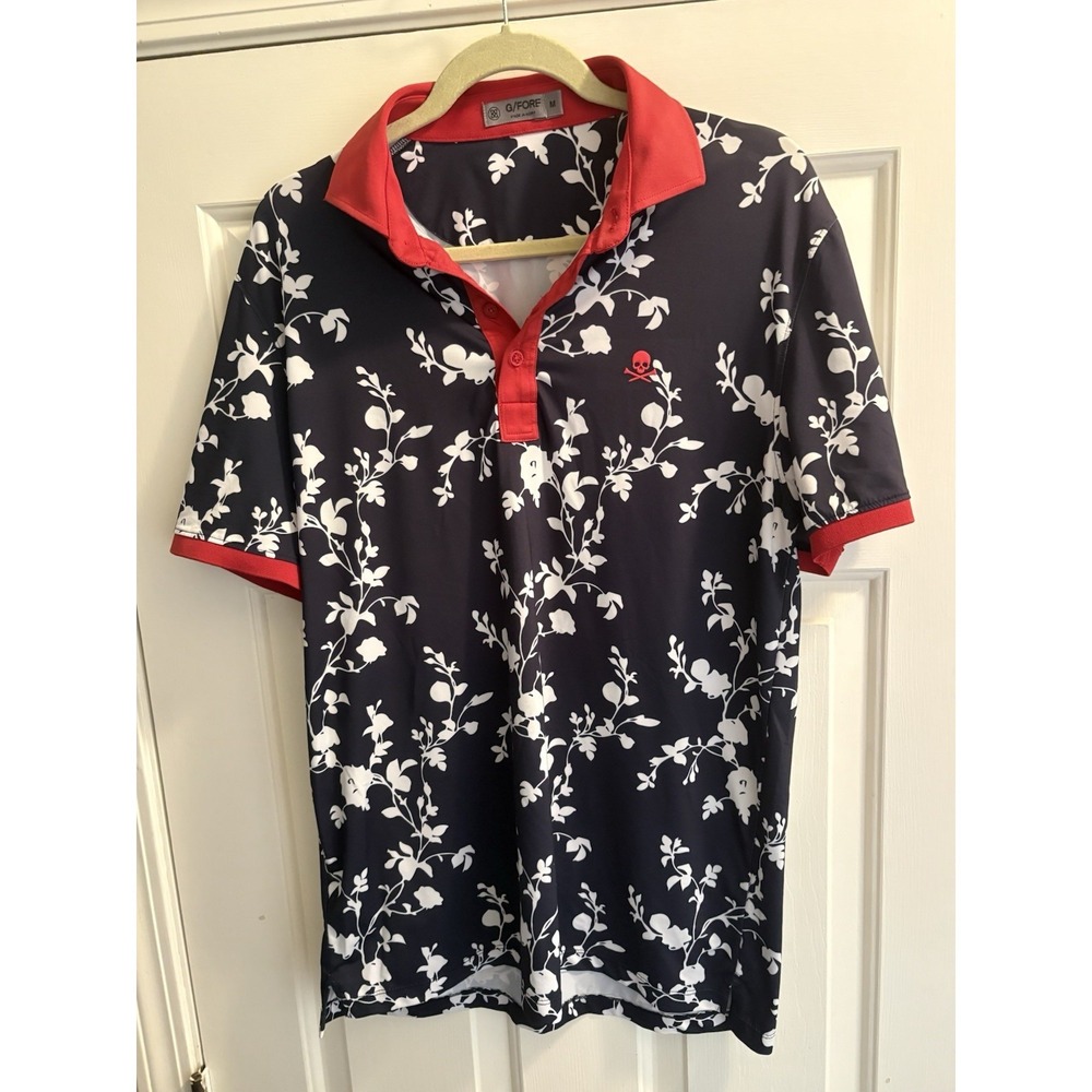 G/Fore Women's Golf Polo Shirt Size Medium Navy Red Floral Performance Stretch